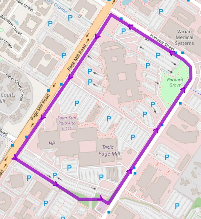 Around some tesla facility on Hanover st. in Palo Alto