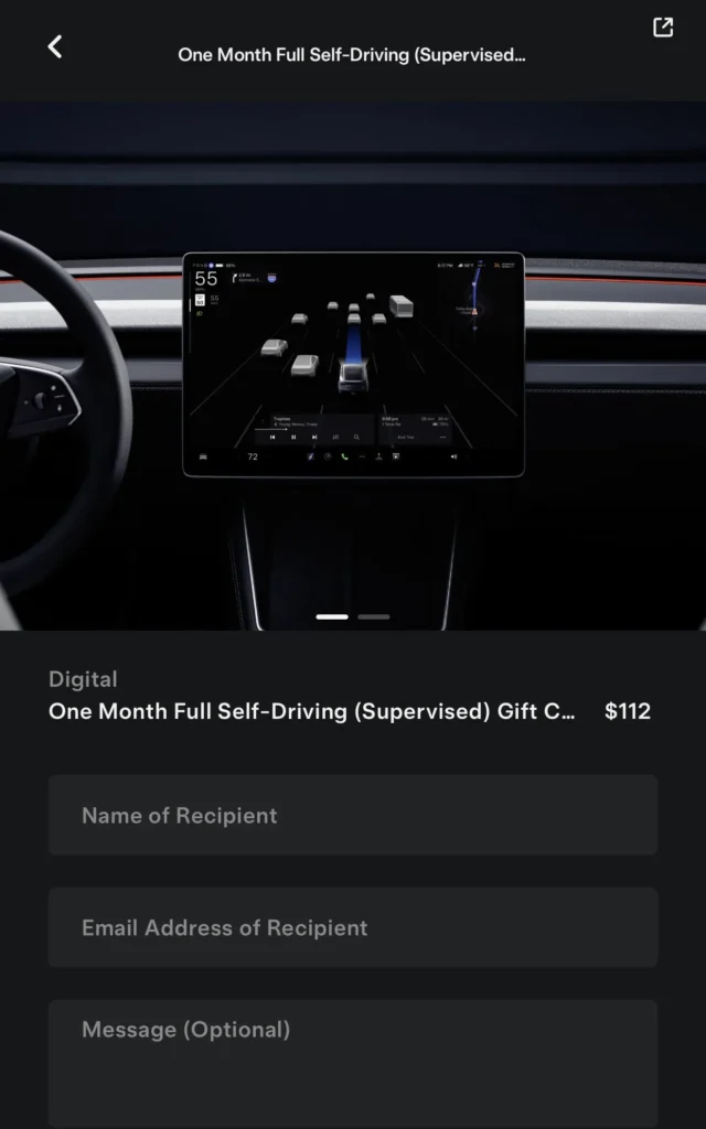 FSD Gift Card Gifting - Tesla