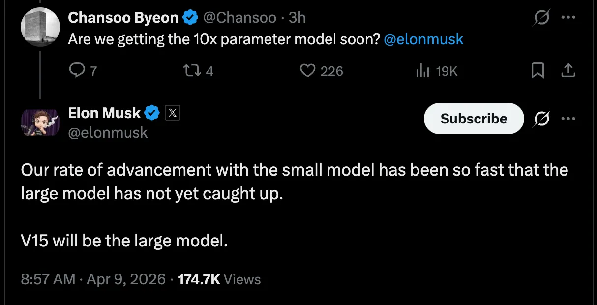 Elon has confirmed that FSD V14.3 is not the 10x parameter model. FSD V15 will be the large model