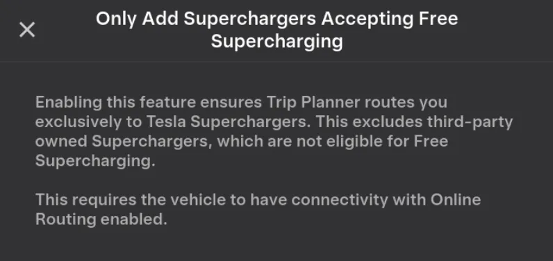Only Add Supercharging Accepting Free Supercharging - Confirmation
