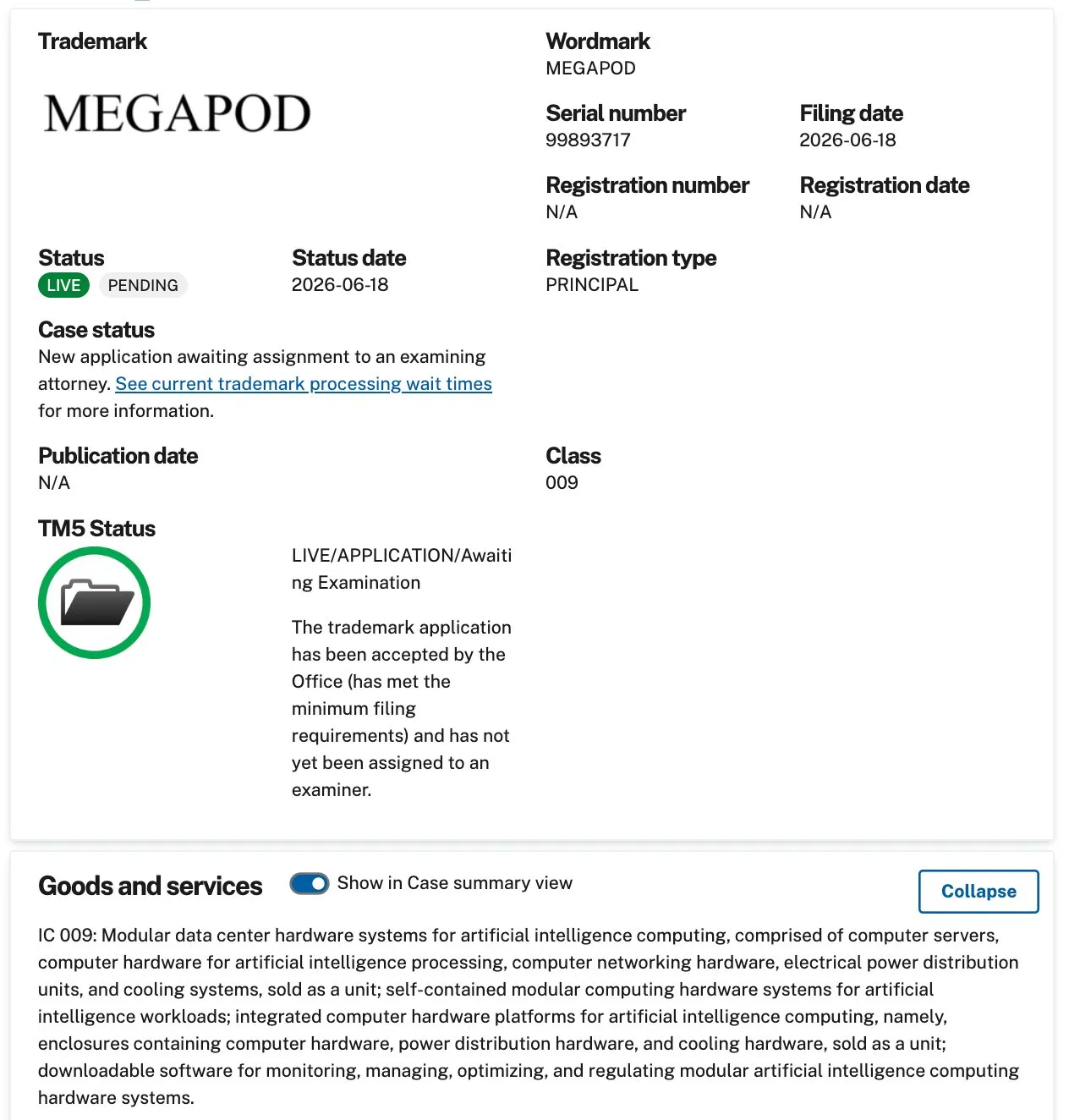 Tesla Megapod trademark filing
