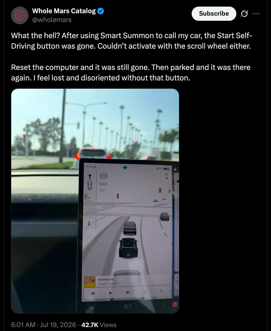 FSD 14.3.5 brings parking upgrades alongside a strange interface bug