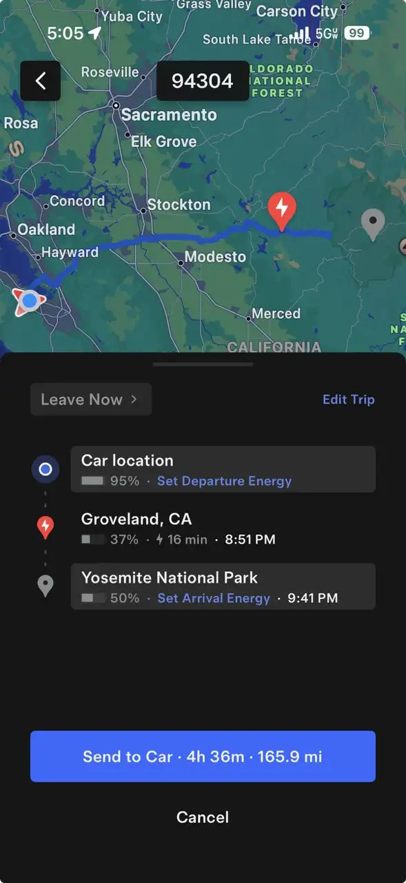 Set Arrival Energy from Mobile App