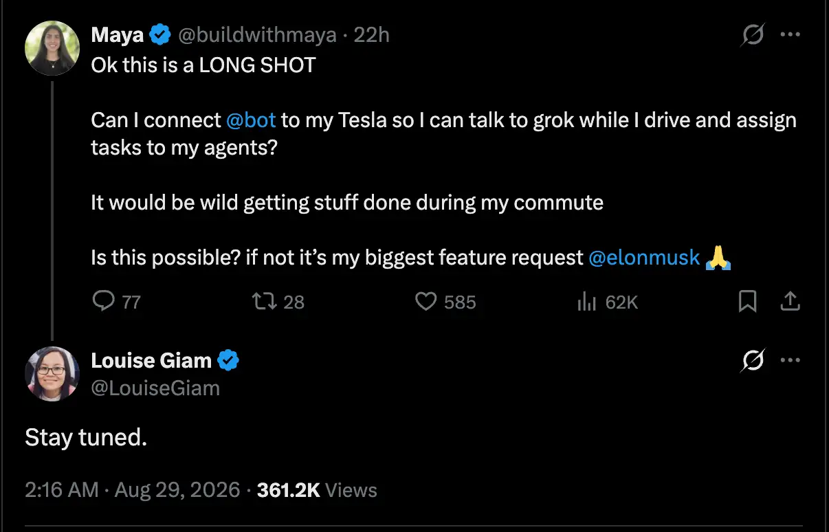Grok bot is coming to Tesla