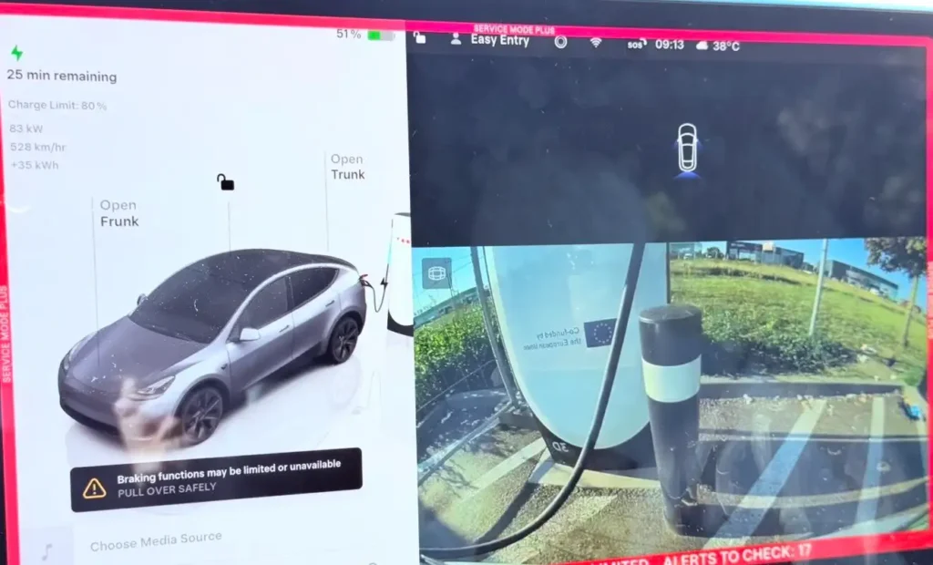 One camera is now operational and feeding live views on the car's screen