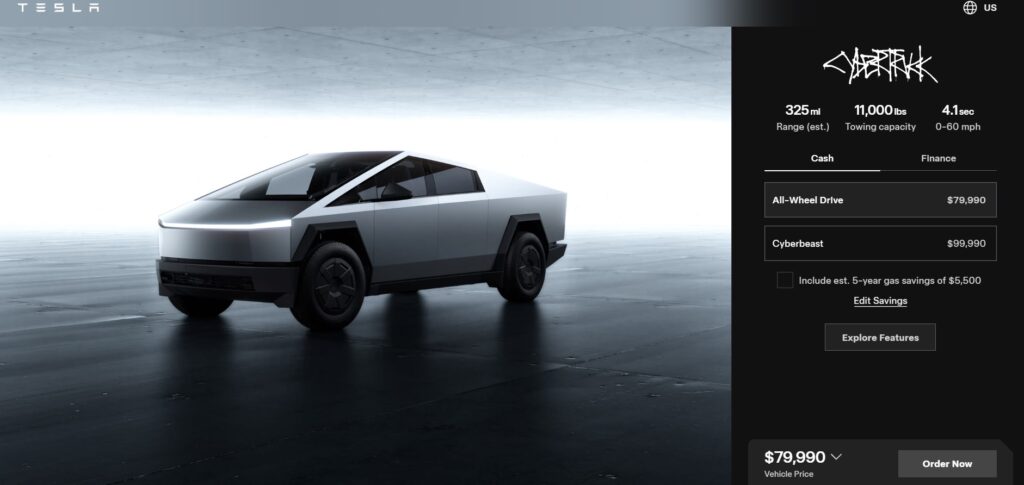 Tesla Cybertruck now starts at $79,990 for the All Wheel Drive 