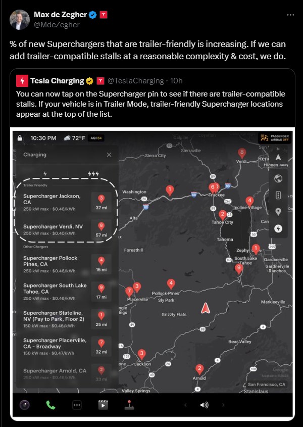 Tesla trailer-friendly supercharger locations 