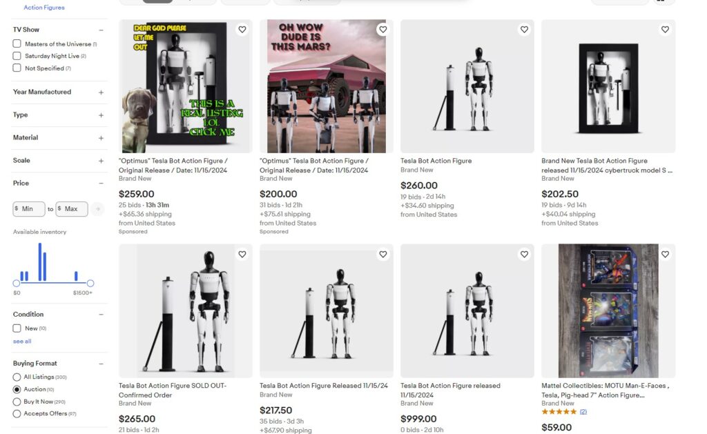 tesla bot action figure bidding wars on eBay