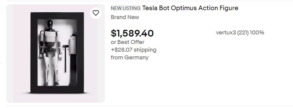 Tesla Bot Action Figure Listed for up to $1,500 on Ebay