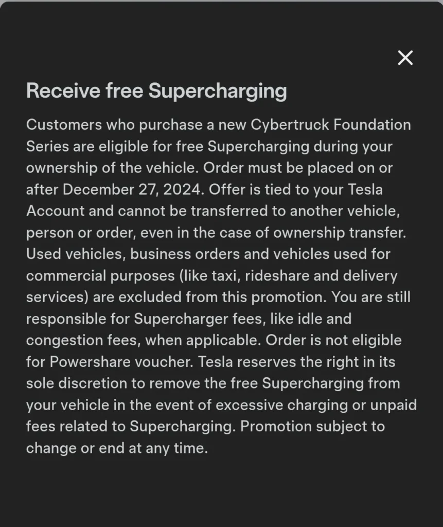 Free supercharging for Cybertruck