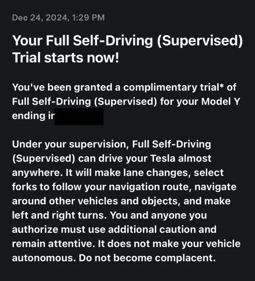 Tesla FSD free trail details