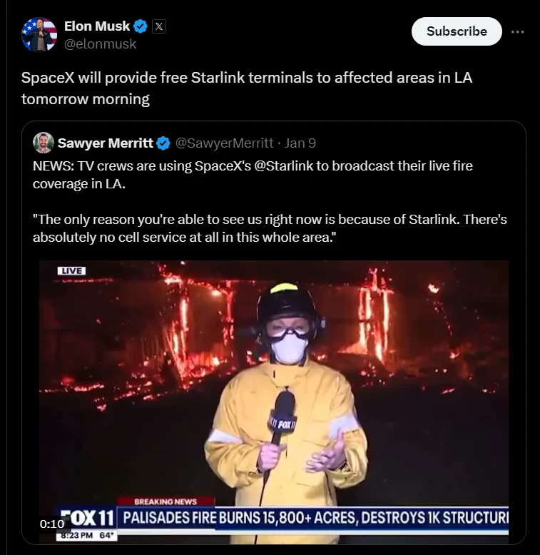 Elon Musk's response to LA Fires