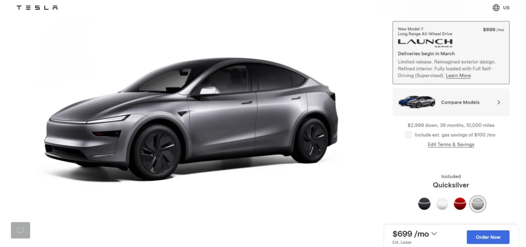 Model Y Juniper is Now Available in the US- Lease