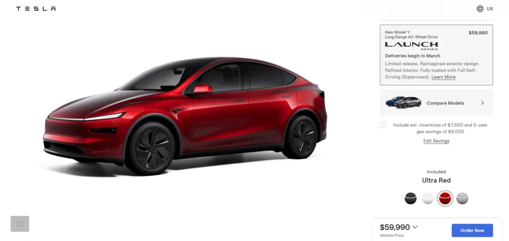 Model Y Juniper is Now Available in the US - Cash Price