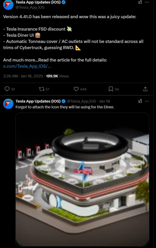 Tesla App Update about Drive-In Diner