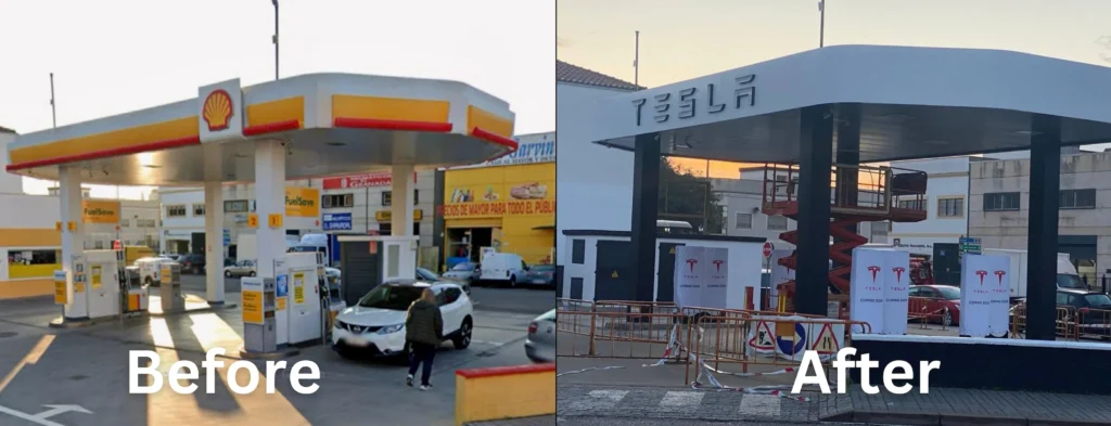 Tesla Converts Ex-Shell Station into Supercharger Facility in Spain