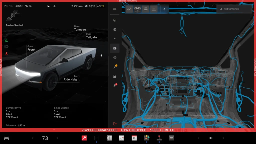 The wiring diagram displays the front cabin view