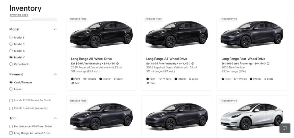 Tesla Model Y inventory price reduction