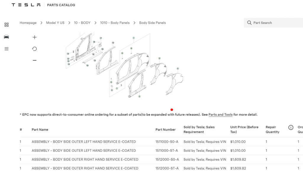 Tesla parts catalog