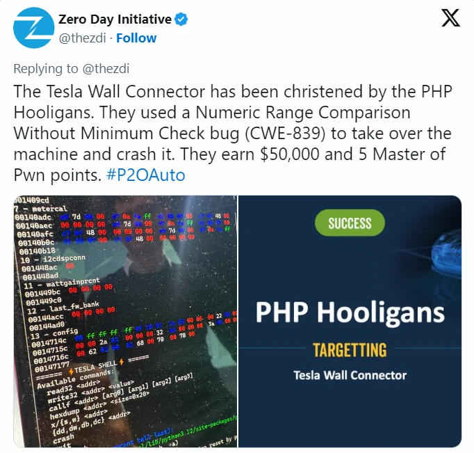 Tesla wall charger was hacked by PHP Hooligans