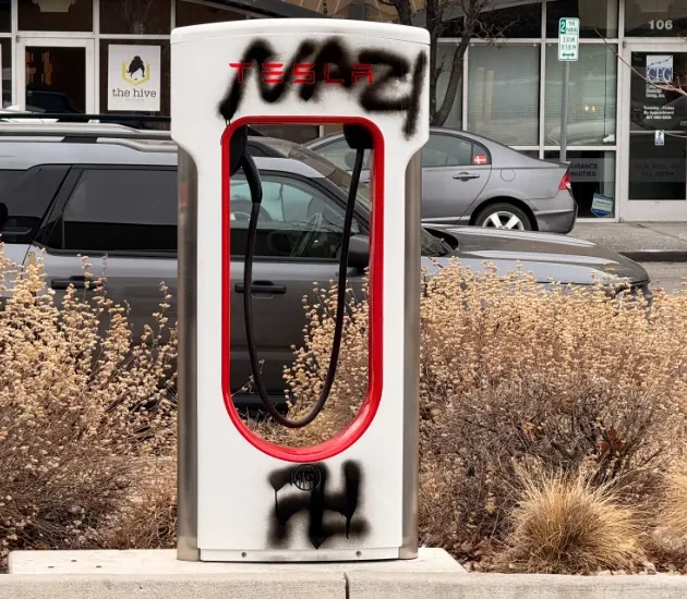 A Tesla Supercharger stall was vandalized