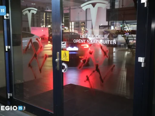 Tesla Store in the Netherlands Hit with Anti-Fascist Protest Messages