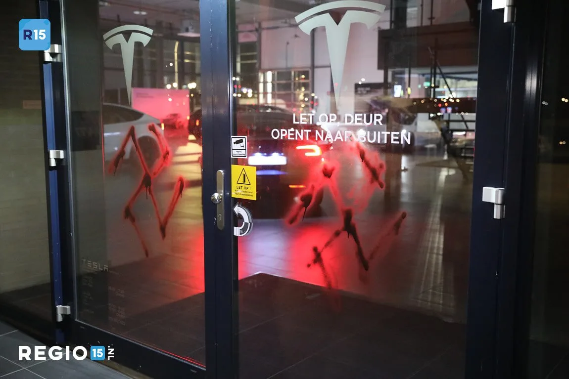 Tesla Store in the Netherlands Hit with Anti-Fascist Protest Messages