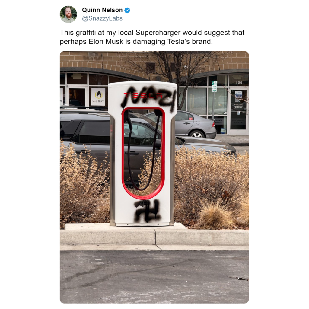 A Supercharger stall was vandalized with Nazi-related graffiti