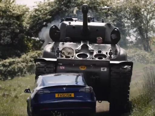 WWII Tank vs. Tesla: Protest Aims at Musk