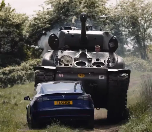 WWII Tank vs. Tesla: Protest Aims at Musk