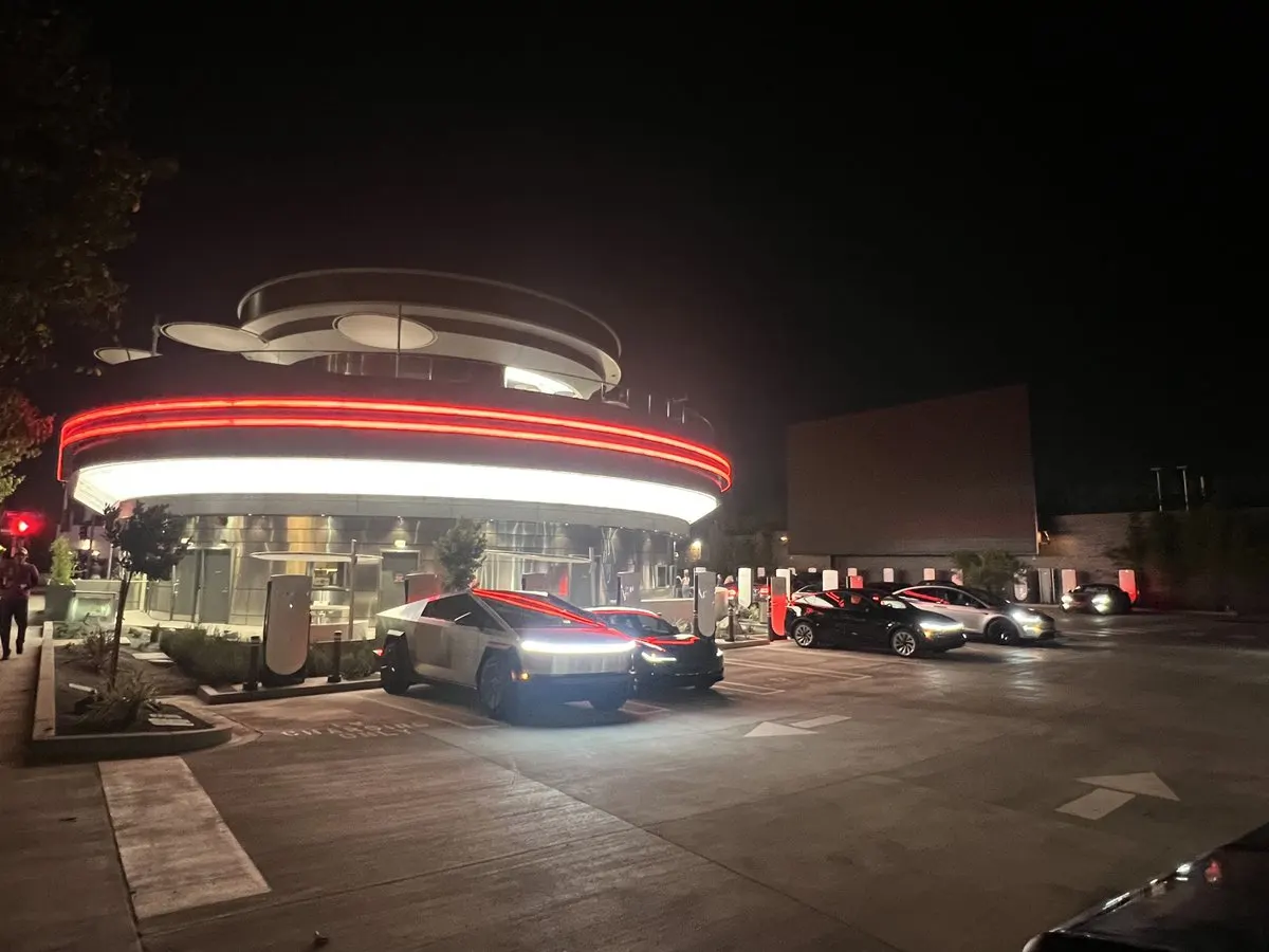 Tesla's completed Hollywood diner and Supercharger