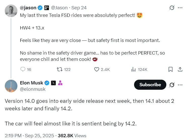 Tesla v14 release date, musk reveals
