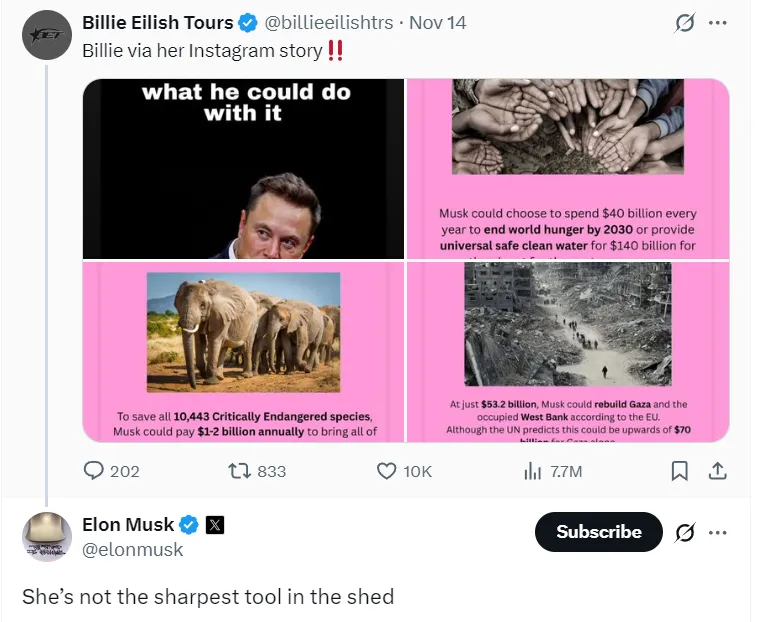 Musk's response to Billie