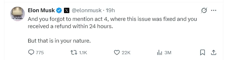 Musk's response to Sam