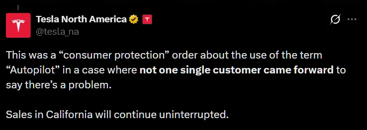 Statement from Tesla