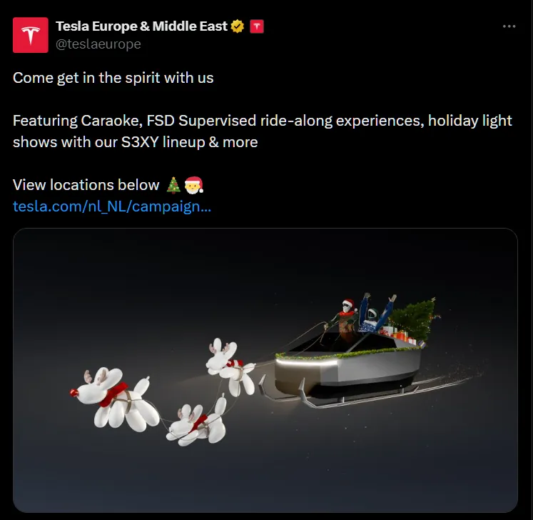 Tesla hosts holiday FSD ride‑along experience in the Netherlands.

