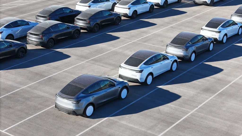 Covered Tesla Model Y Convoy