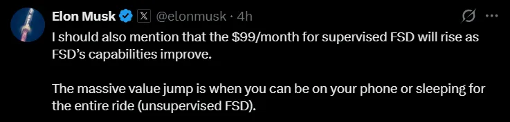 FSD price will rise as FSD’s capabilities improve - musk