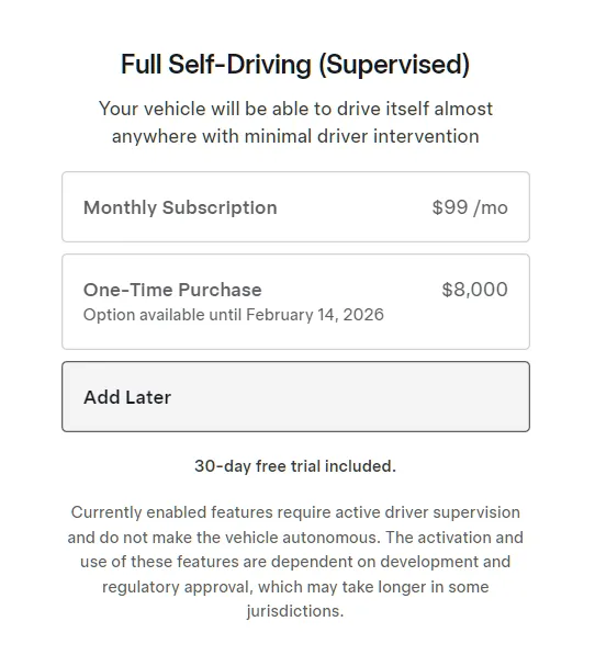 Tesla FSD Supervised Updated Price