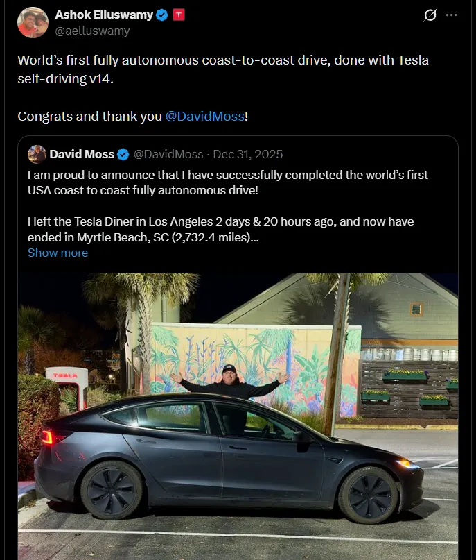 World’s first fully autonomous coast-to-coast drive