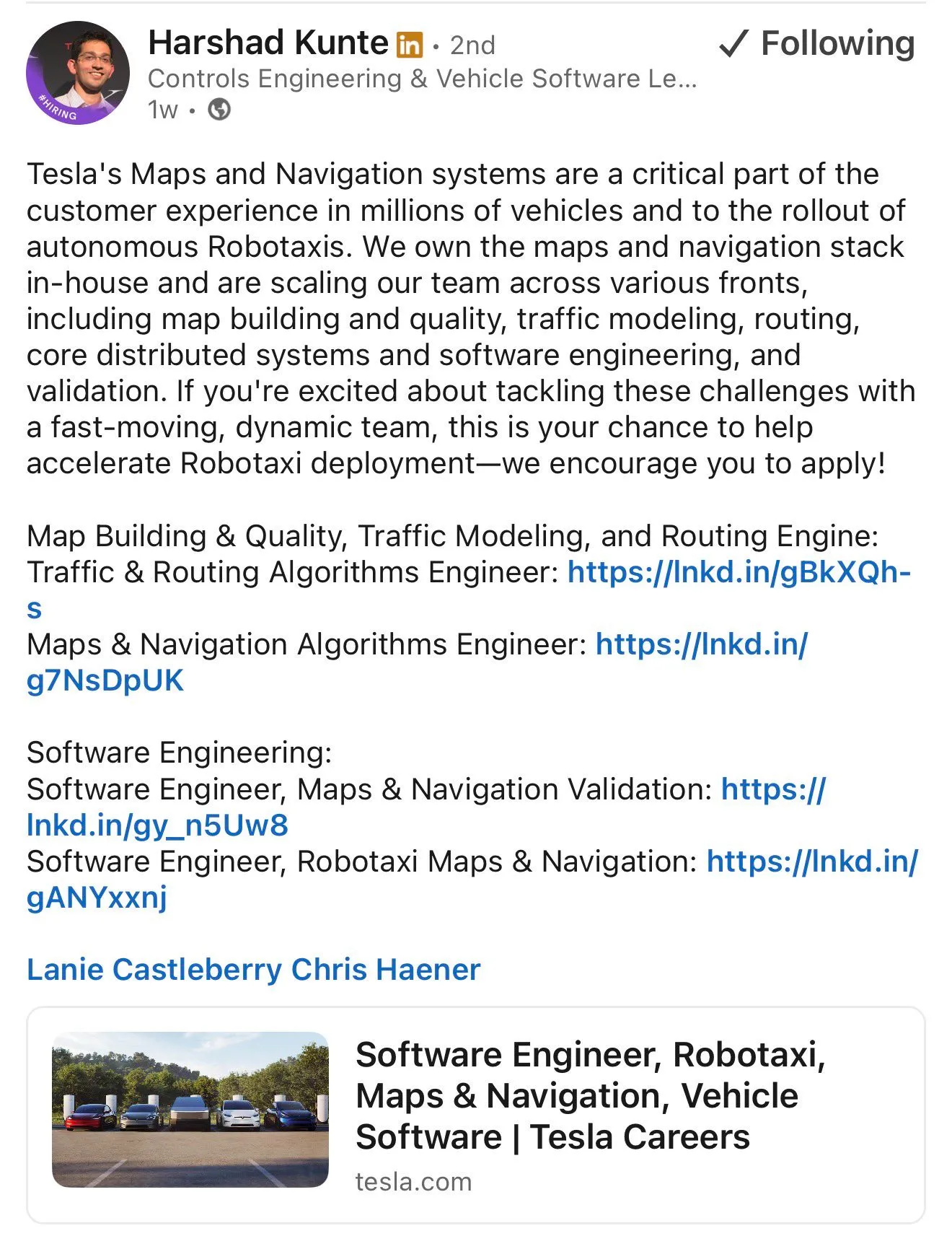 Tesla Job Posting