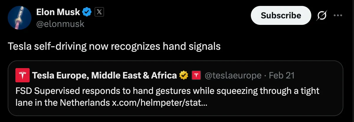 Tesla self-driving now recognizes hand signals