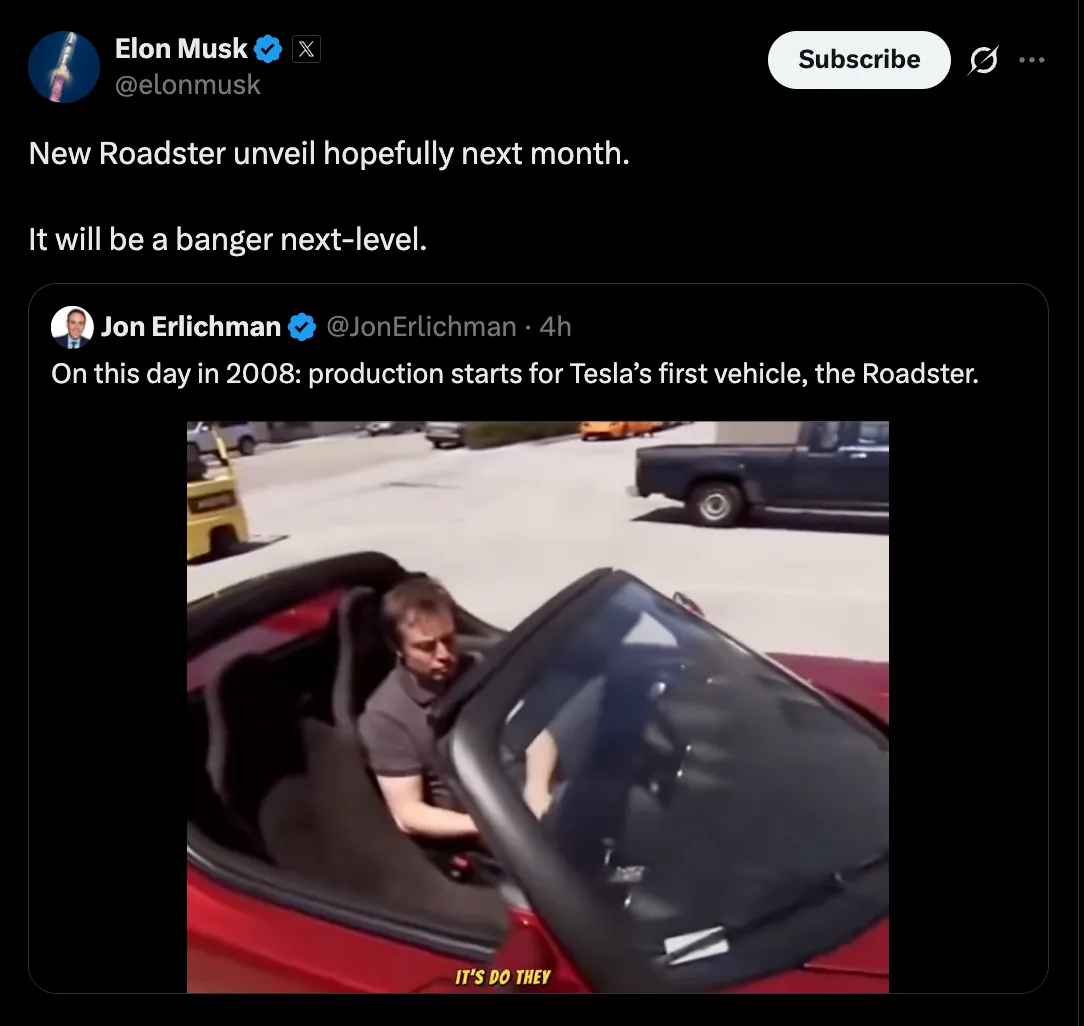 Roadster is coming - musk