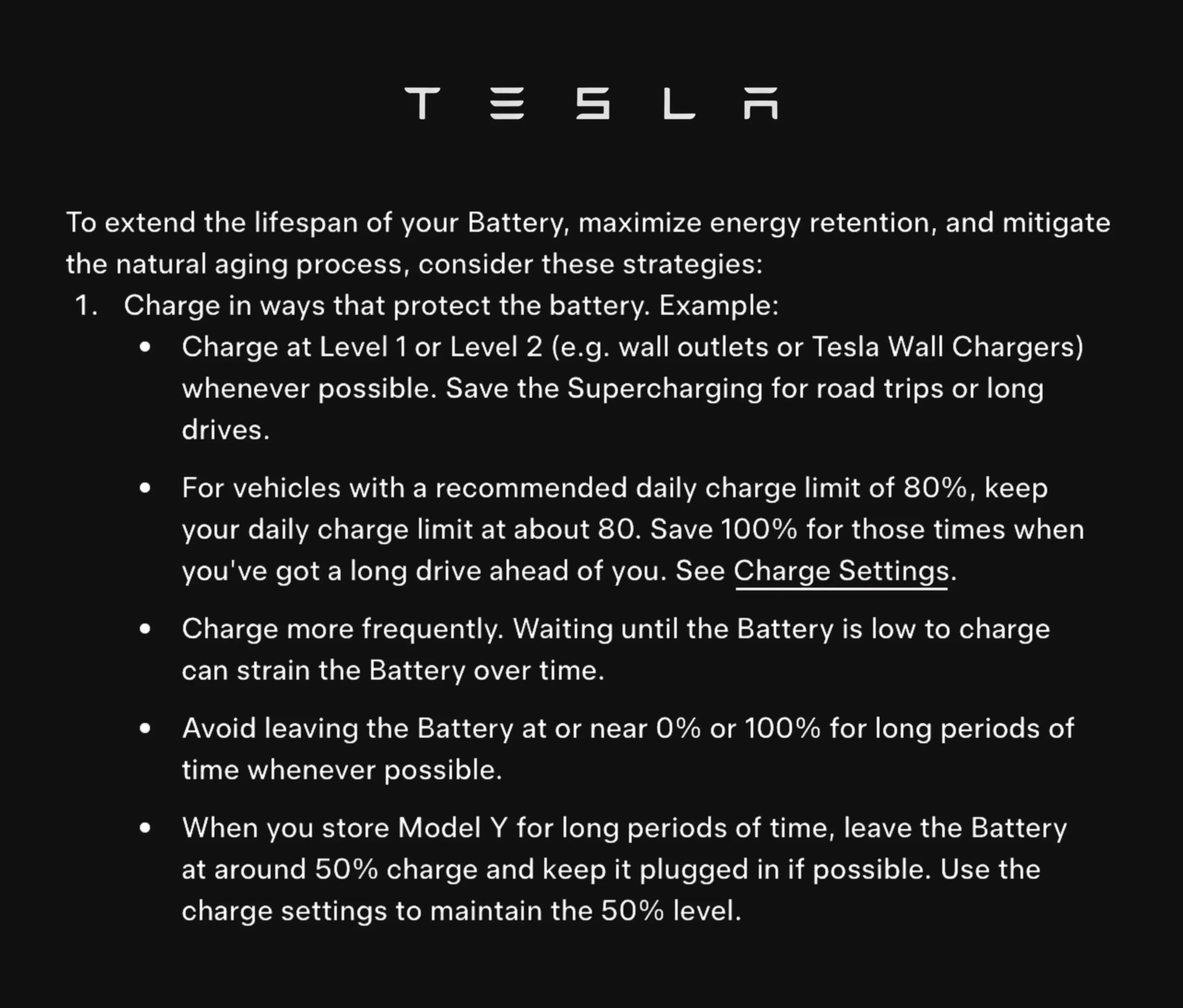 Tips to extend the Tesla's battery life