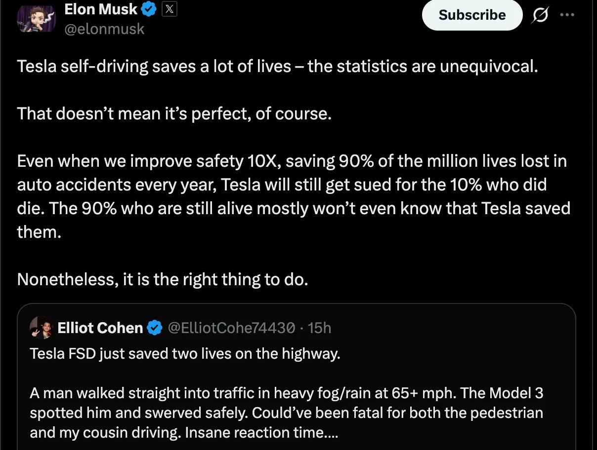 Tesla self-driving saves a lot of lives