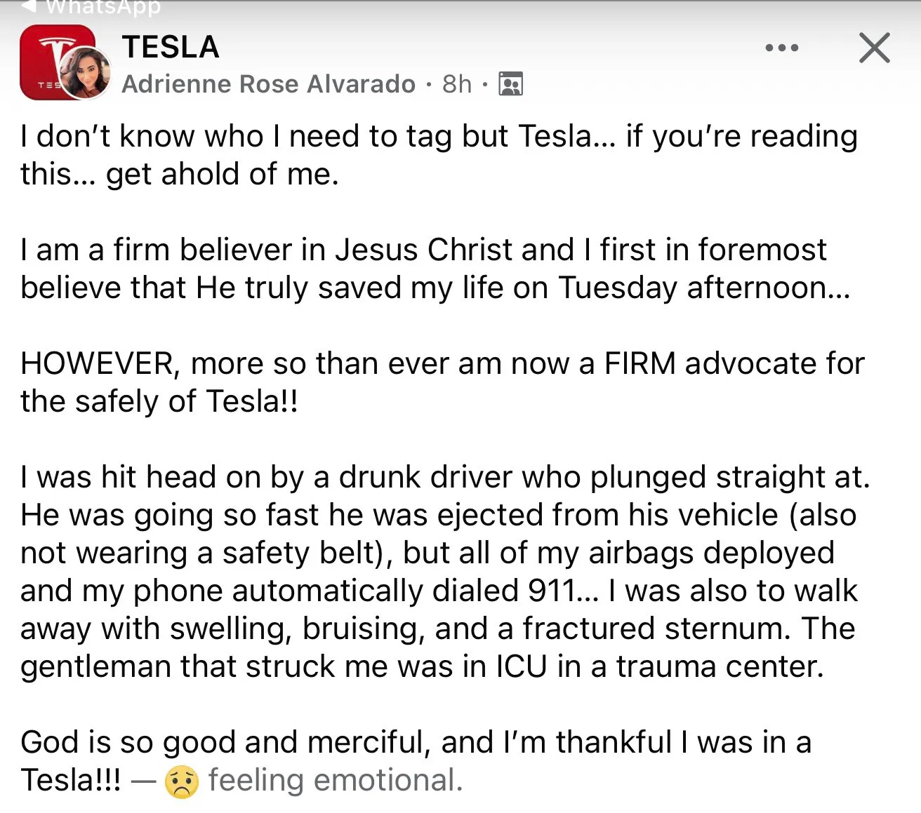 Tesla severe head-on collision_