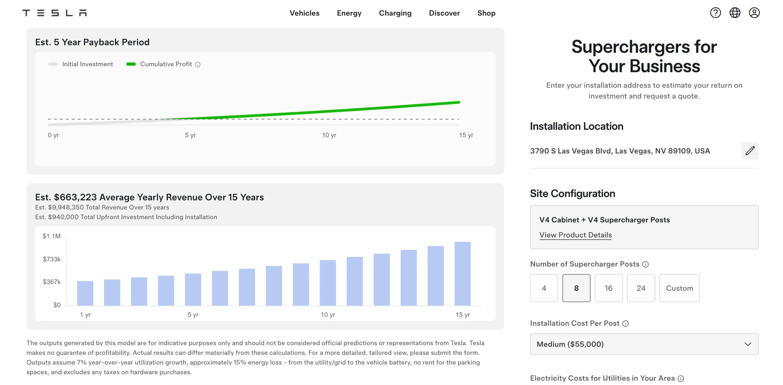 Tesla's new calculator shows supercharger ROI for sites