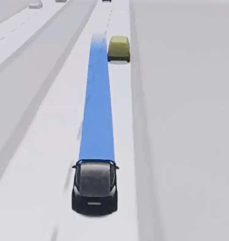 The lead vehicle turns yellow