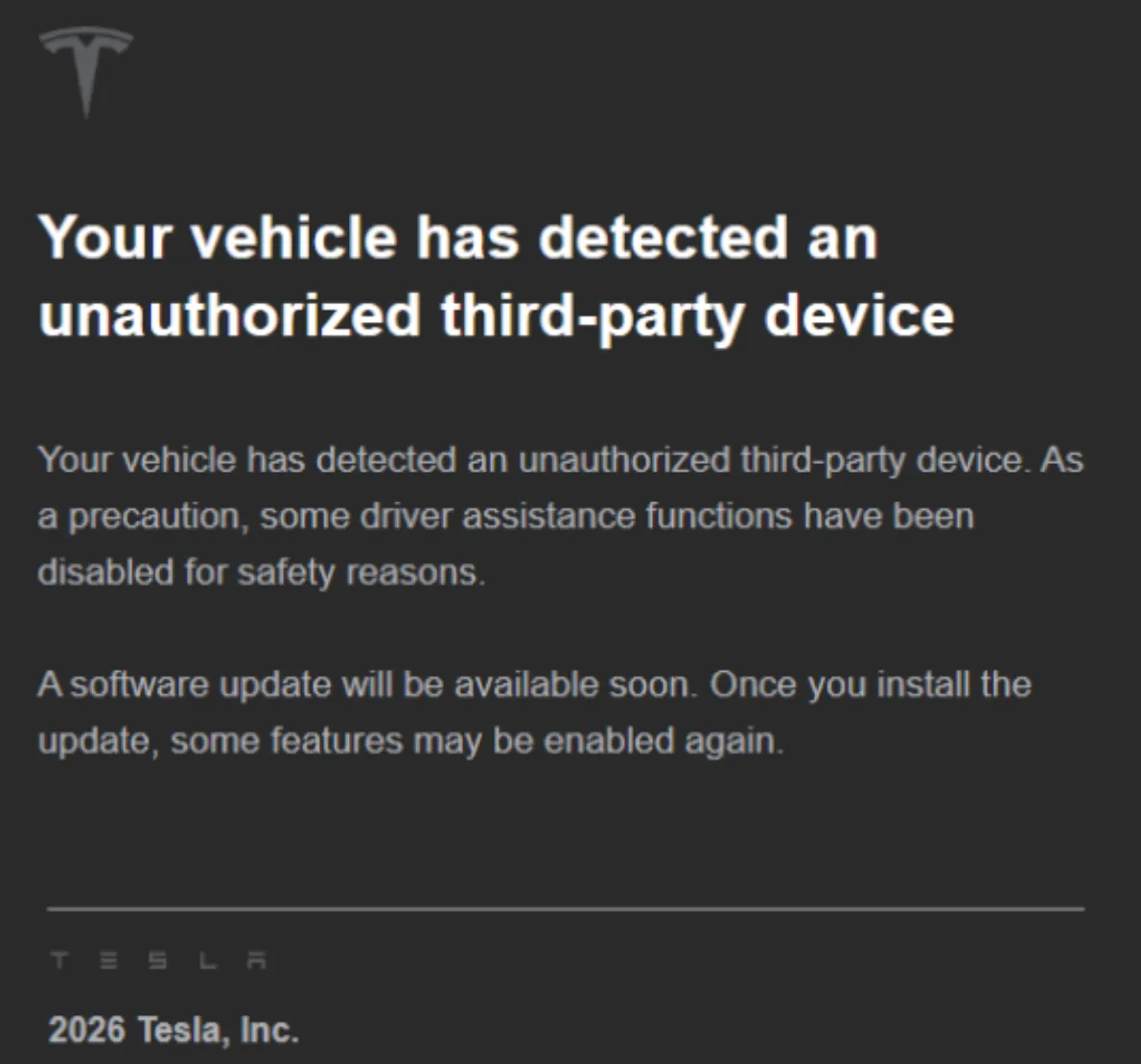 has remotely disabled some driver assistance functions on customer vehicles