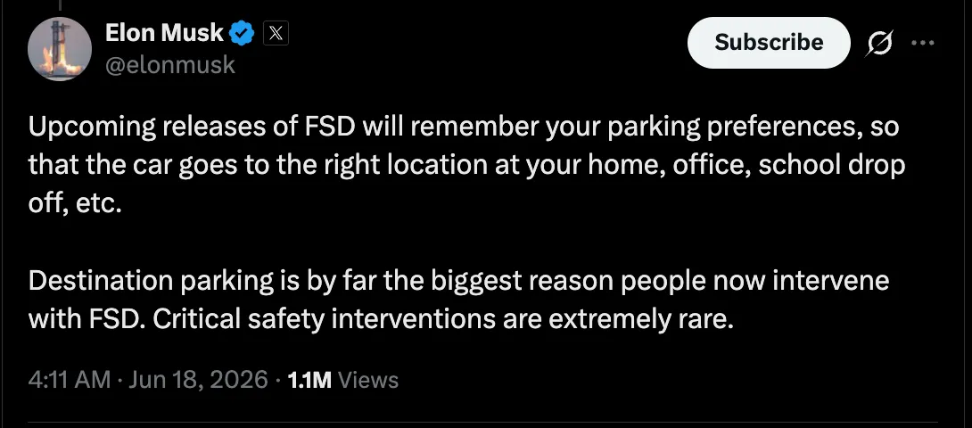 FSD will remember your parking preferences